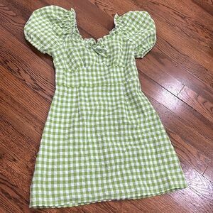 Green and white pleated dress